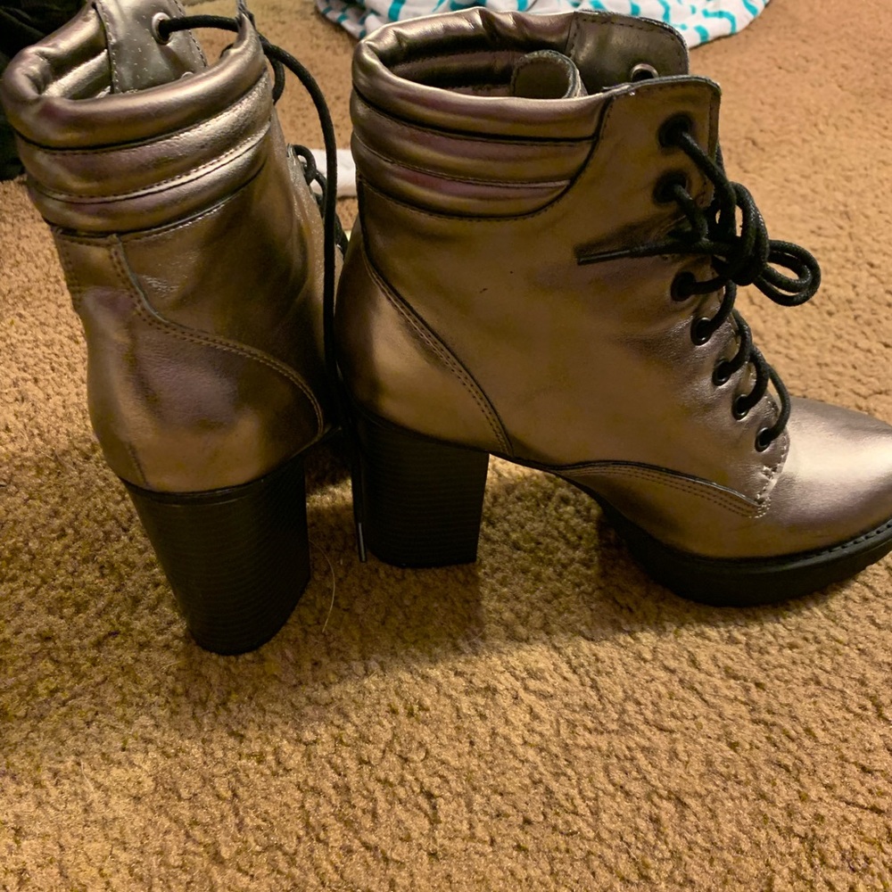 Madden Girl Silver Lace Up Boots with Chunky Heel.  Gorgeous